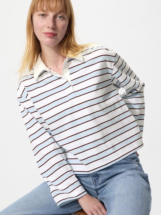 Uniqlo Tops - *SOLD* Uniqlo Washed Cotton Polo Shirt - Striped